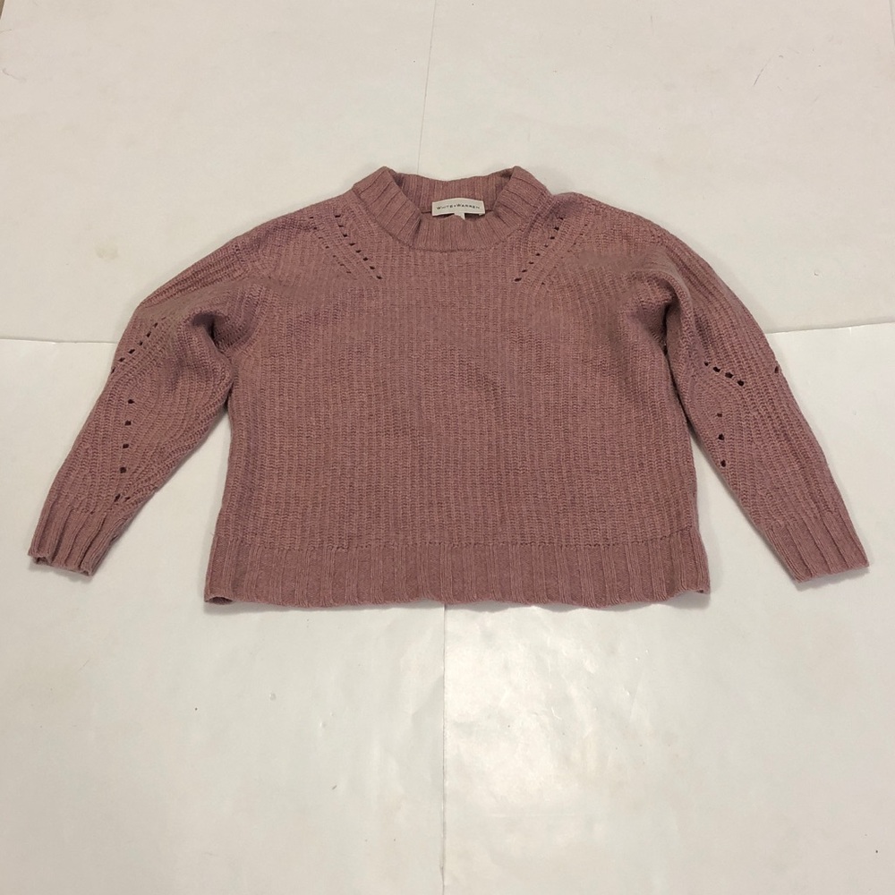 White + Warren S Sweater Dusty Light Pink 100% Cashmere Eyelet Detail Excellent